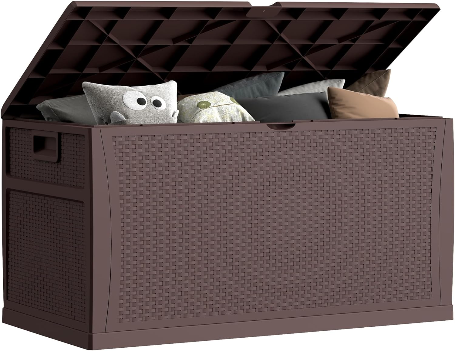 EHHLY 121 Gallon Outdoor Storage Box Large, Lockable Outside Storage Containers Waterproof Patio Cushions Deck Boxes, Rattan Plastic Garden Hose Storage Boxes Resin Pool Storage Bins, Brown