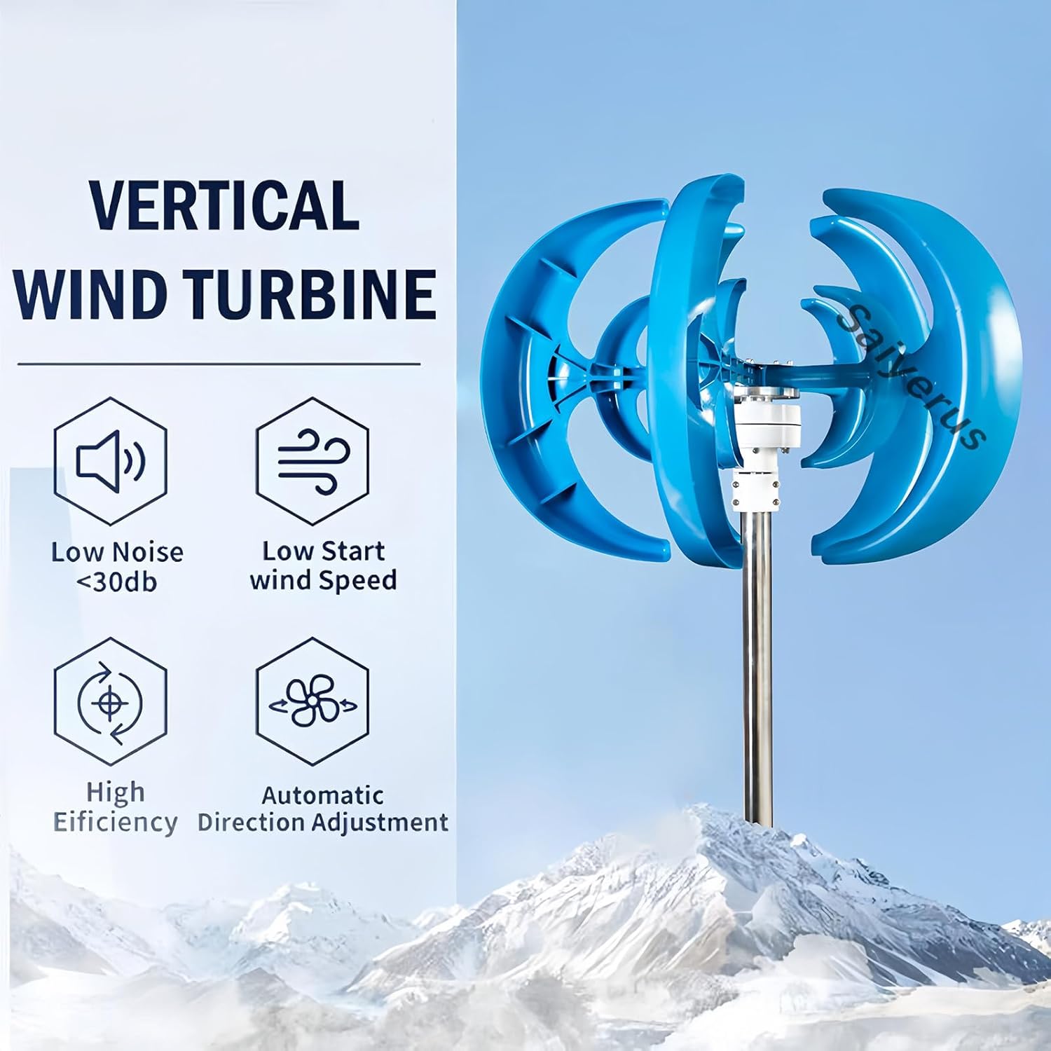 12000W Wind Turbine Generator, 12V 24V 48V 5 Blades Vertical Wind Turbine Kit, Three Phase AC Permanent Magnet Generator with Controller, Small Wind Turbine Generator (Blue 48V)