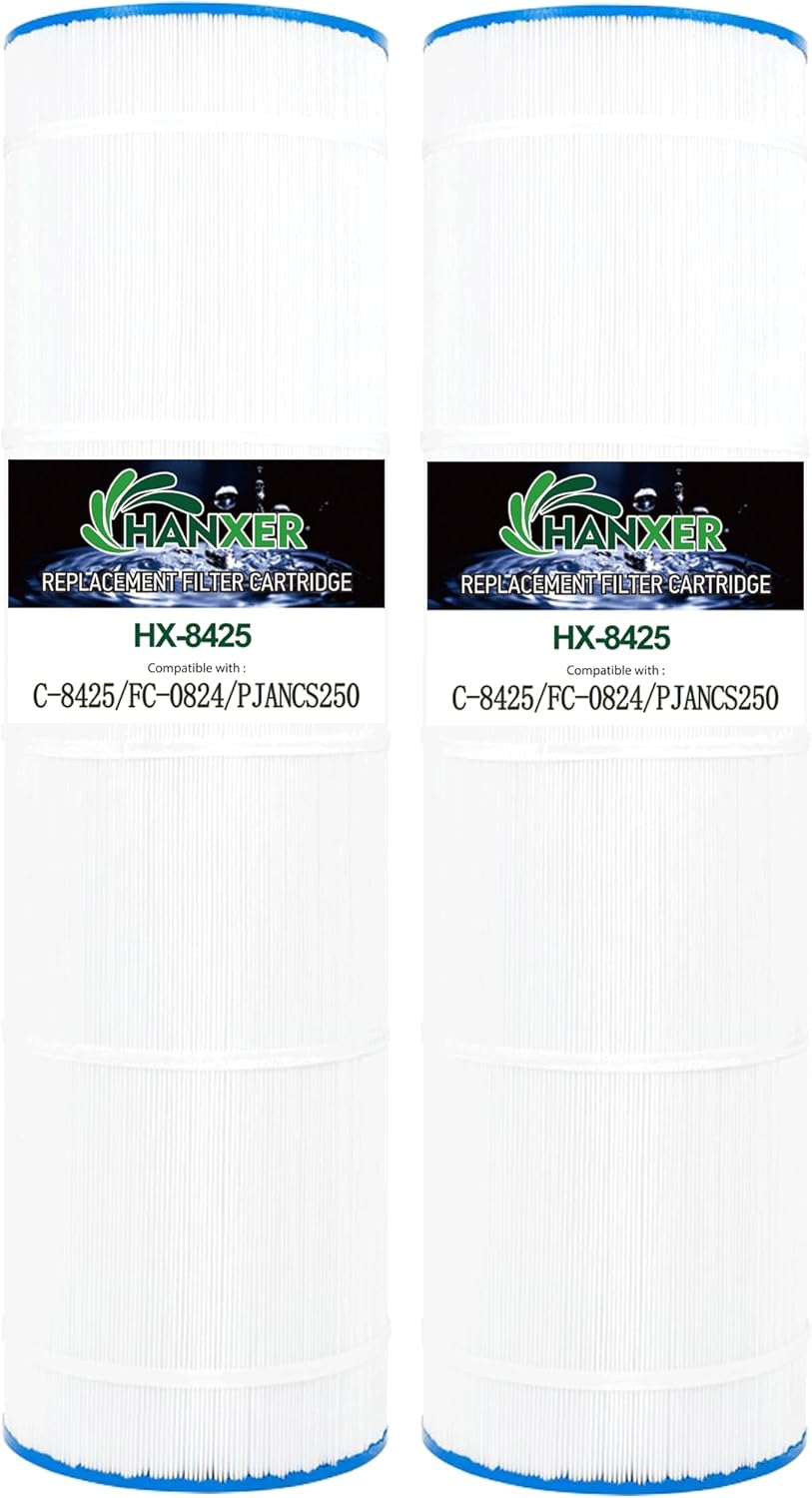 HANXER® Pool Filter Replaces for C-8425, Filbur FC-0824, CS250, R0462500, PJANCS250, 17-175-3630, XLS-830, 82501, 250 Sq.Ft Swimming Pool Filter Cartridge, 2 Pack