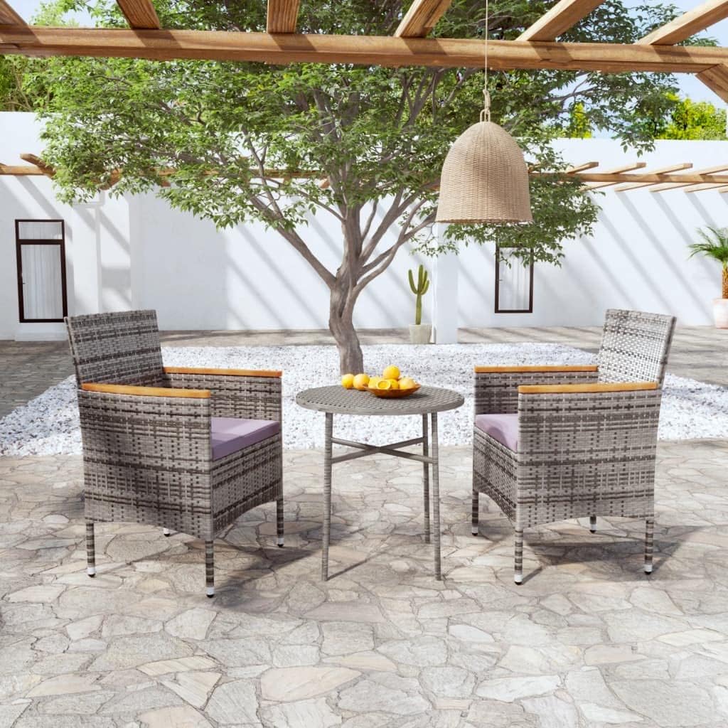 Patio Set 3 Piece Patio Dining Set Poly Rattan Gray
