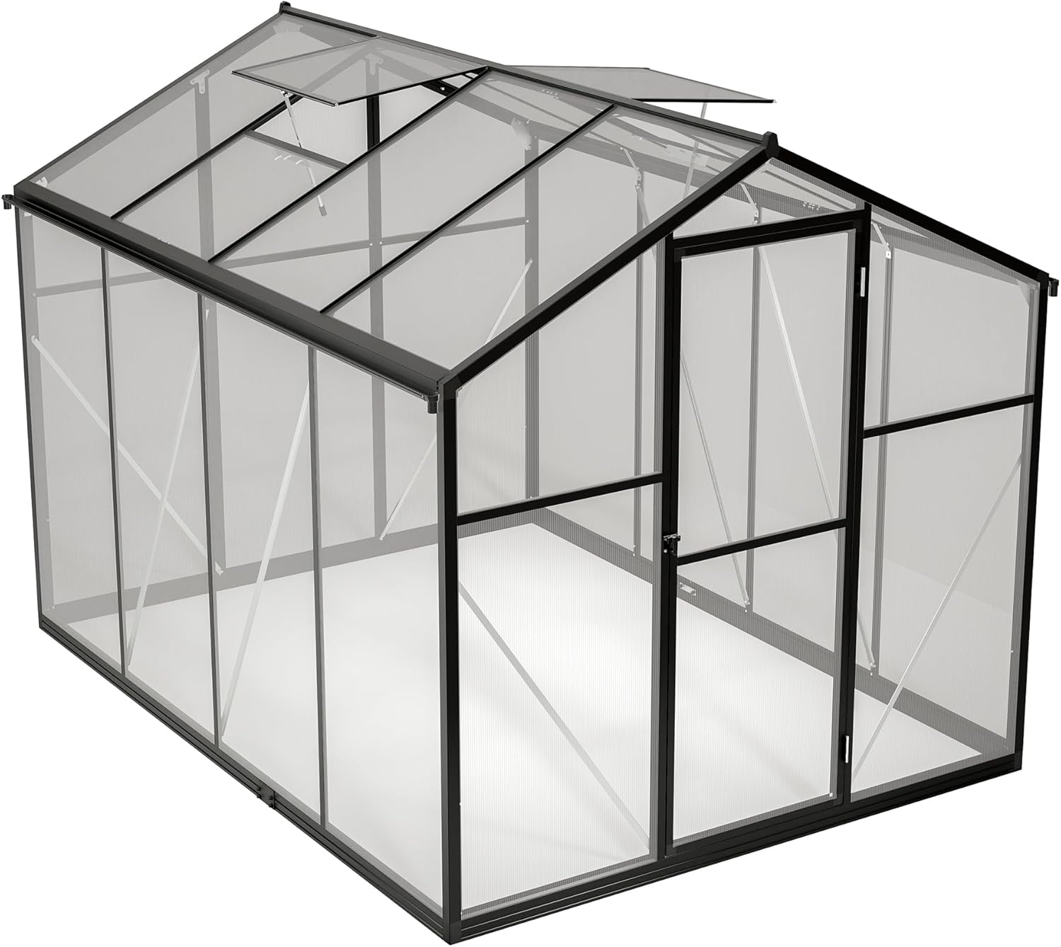 6x8 FT Greenhouse for Outdoors, Polycarbonate Greenhouse with Quick Setup Structure and Roof Vent, Aluminum Large Walk-in Greenhouses for Outside Garden Backyard, Black