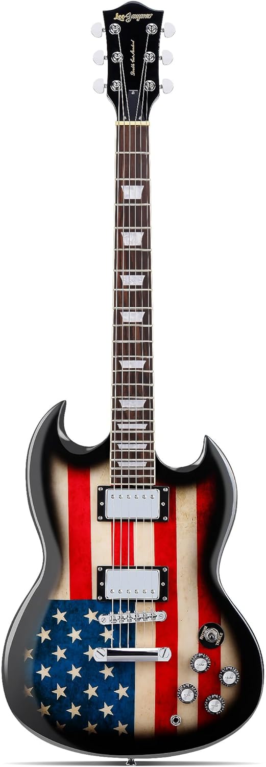 Leo Jaymz 39 Inch Solid Body Electric Guitar,Maple Neck and Laurel Wood Fretboard (US Flag)