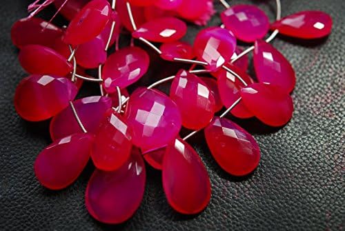 5 match pair -super finest hot pink chalcedony faceted pear briolettes 16x25mm