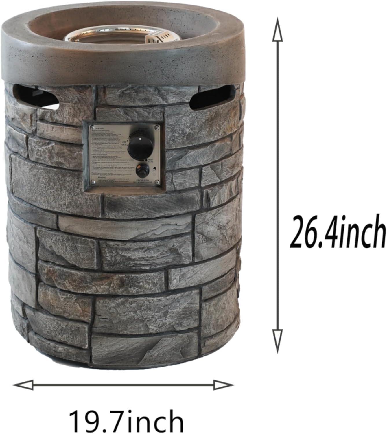 32000 BTU Round Outdoor Gas Fire Pit with Lava Stones, Rainproof Cover - Magnesium Oxide Cultured Stone Finish - 19.7