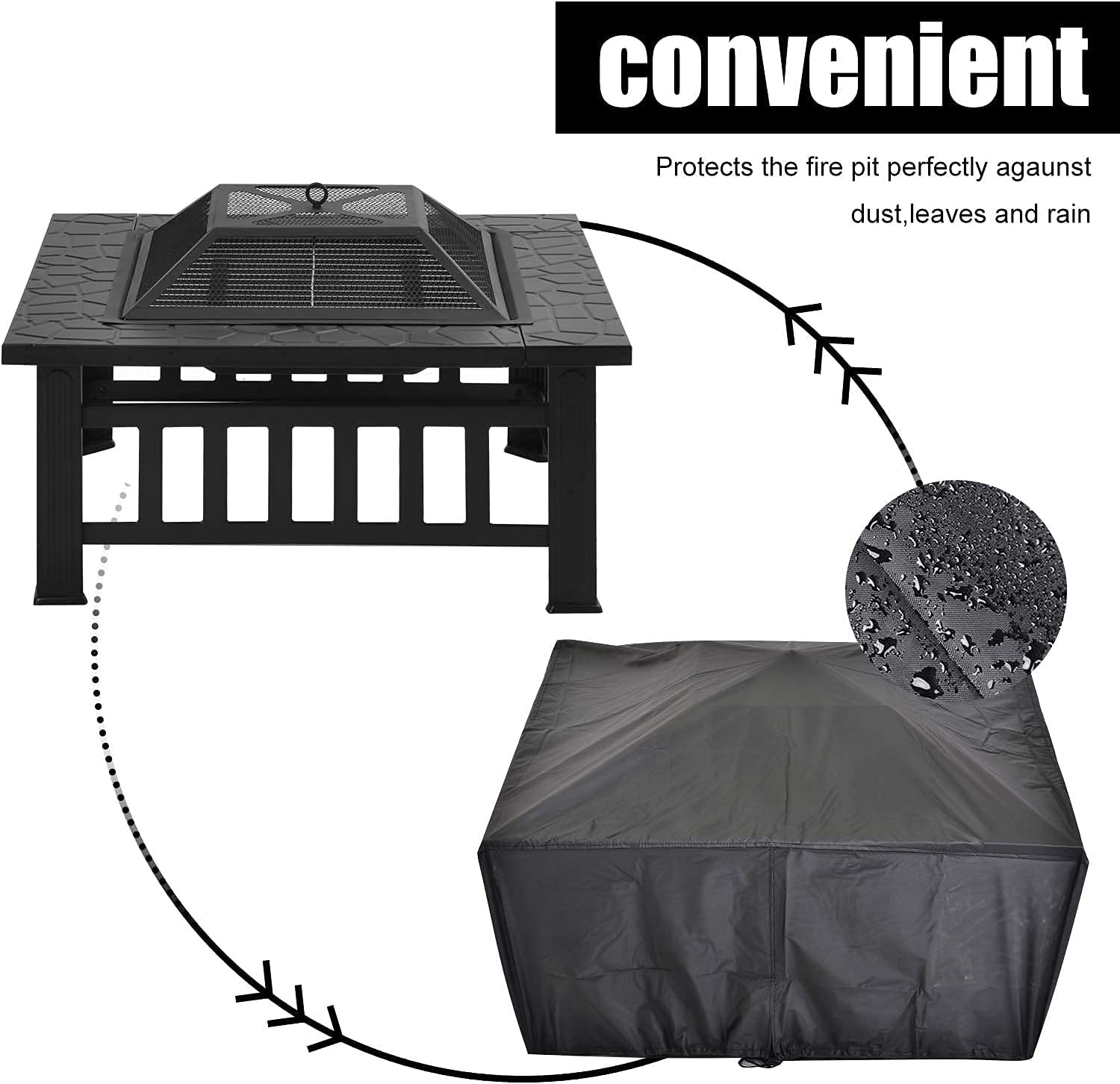 Fire Pit Table with Grill Shelf,Steel for Barbecue,Heater,Ice Pit,Metal Brazier Camping Bowl for Garden Patio Outdoor,Protective Cover,Square