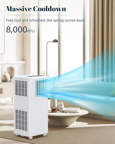 8000 BTU Portable Air Conditioner, 3 in-1 Free Standing Cooling Portable AC Unit with Cool/Dry/Fan Mode, with Remote Control, Cools Up to 350 Sq.Ft with Sleep Mode,2 Fan Speed for Home