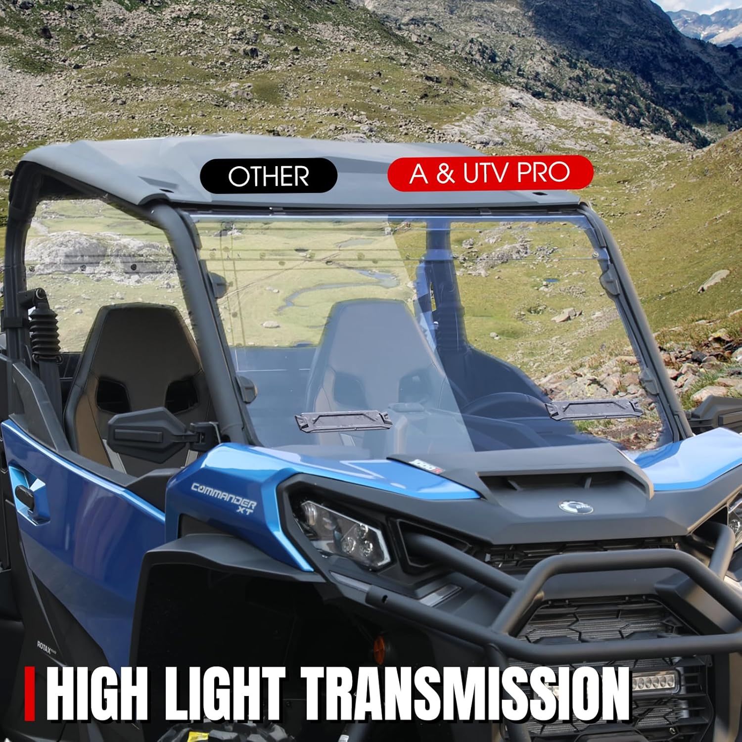 A & UTV PRO Vented Full Front Windshield for 2021-2026 Can Am Commander, Hard Coat PC Front Window Accessories for Can-Am Commander, Scratch Resistant