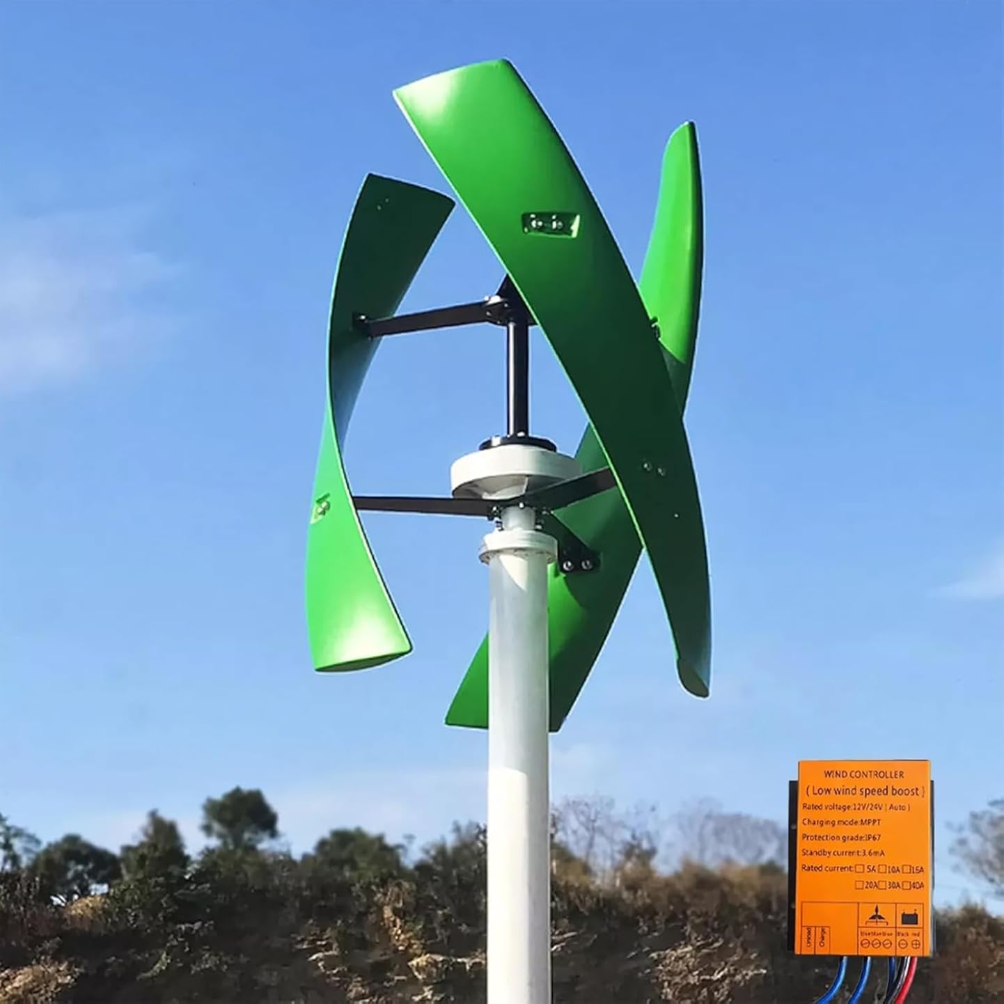 CAJUCA Wind Turbine Generator Kit 8000W Magnetic Axis Vertical Axis Breeze Start Hybrid Solar Wind Energy System for Industrial Green
