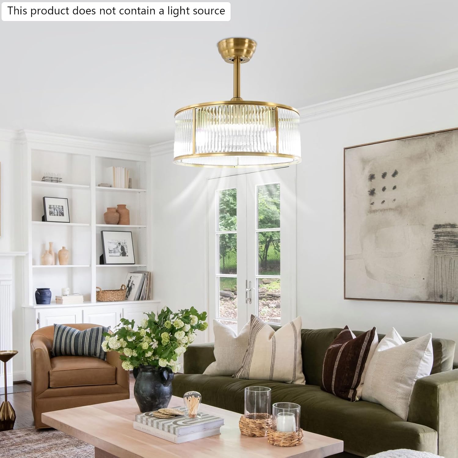 18 Inch Gold Fandelier Crystal Ceiling Fan with Light, Enclosed Modern Ceiling Fan Industrial Caged Chandelier Fan with 6-Speed Reversible for Bedroom Living Room Dining Room Kitchen Indoor