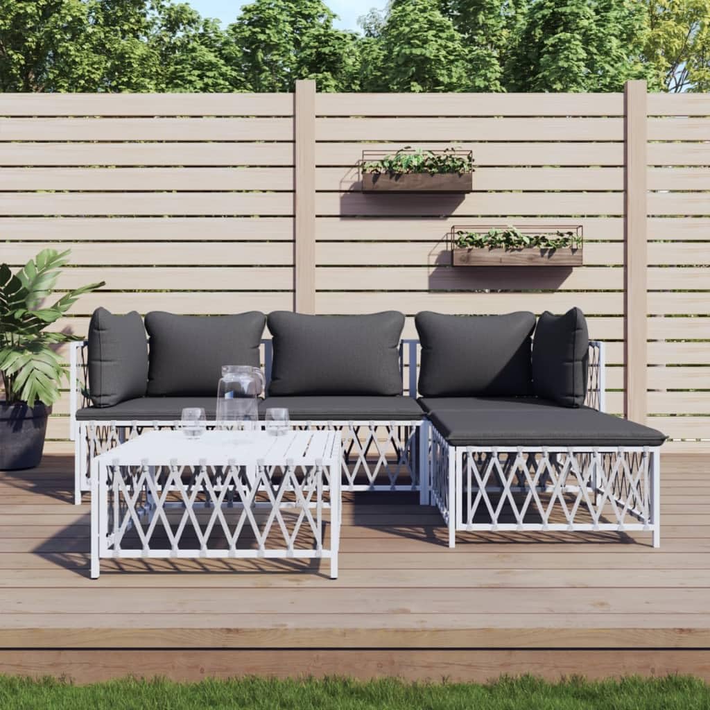 5 Piece Patio Lounge Set with Cushions White Steel,Patio Furniture Set with Cushions Durable and Comfortable Outdoor Sofa for Lounge or Garden Relaxation Patio Furniture Sets, Outdoor Furniture Sets