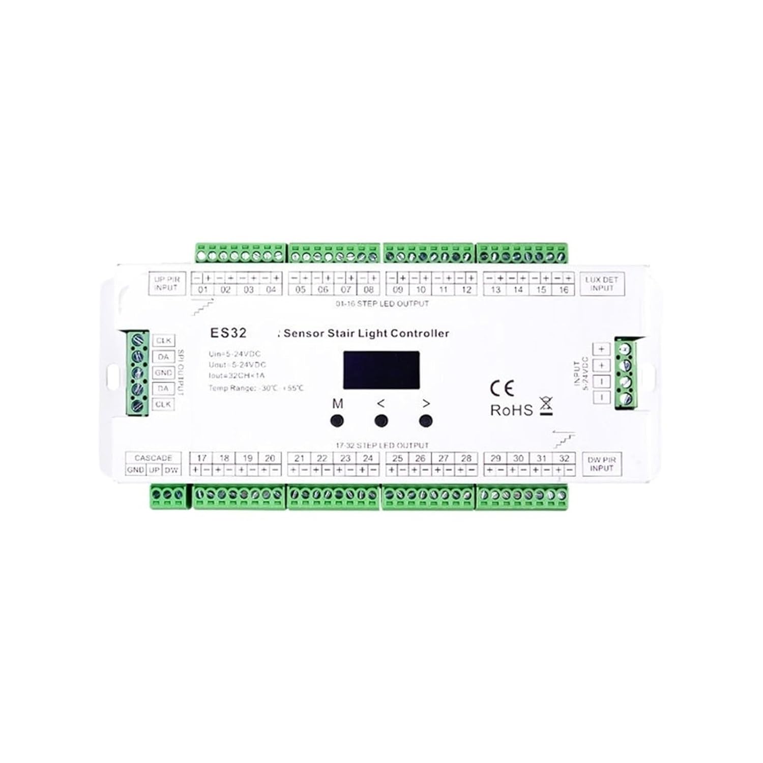 32 Channel Staircase LED Light Motion Sensor Controller ES32 Single Color 2 Channel Pixel RGB SPI LED Light Strip Dimmer(ES32 Controller)
