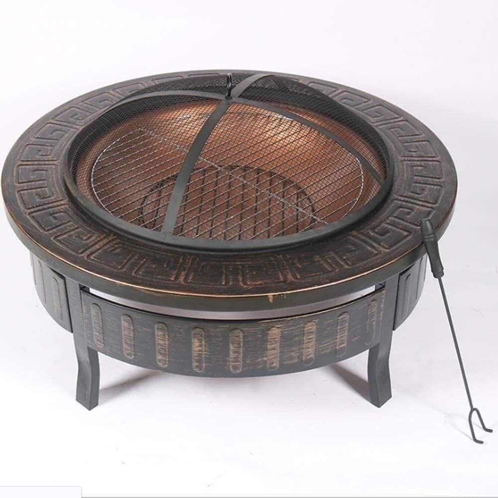 Outdoor Fire Pits Outdoor Wood Burning Fire Pits Outdoor Metal Firepit Round Table Backyard Patio Garden Stove Wood Burning Fire Pit with Spark Screen with Cover BBQ Cooking for Outside Camp
