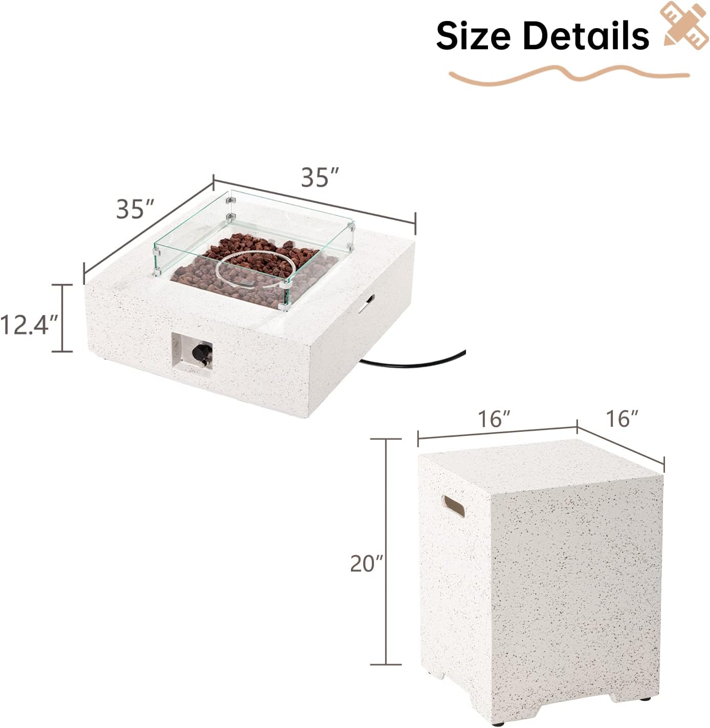 HOMPUS Outdoor Square Propane Fire Pit Table, 35''x12'' Fire Table w Wind Guard & 20lb Tank Cover Table, 50000 BTU Fire Pit w Free Waterproof Cover & Fire Stone for Patio, Garden, Colorful Terrazzo