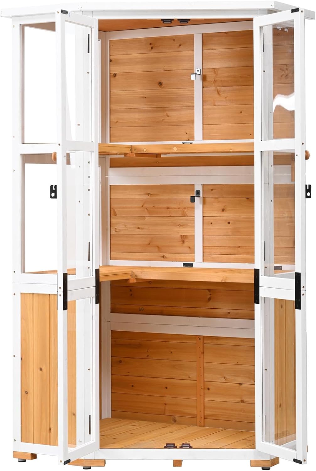 63'' Height Garden Wood Storage Cabinet,Outdoor Potting Bench,Mini Greenhouse Cold Frame,Wood Garden Work Table for Backyard,Patio,Lawn (Yellow)