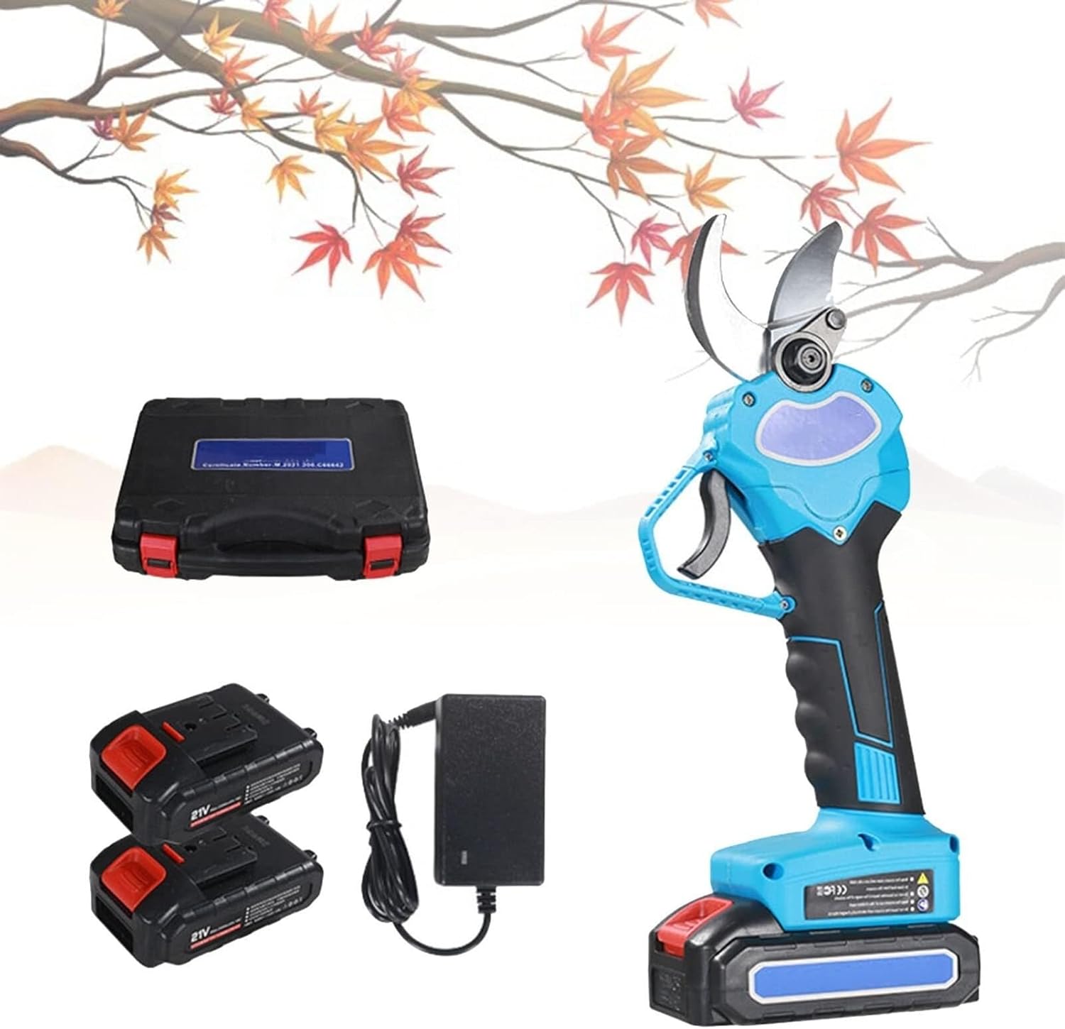 Electric Pruning Shears for Garden, 21V Electric Scissors Branch Cutter with Backup Battery and Charger, Portable Handheld Cordless Tree Pruner, with Toolbox