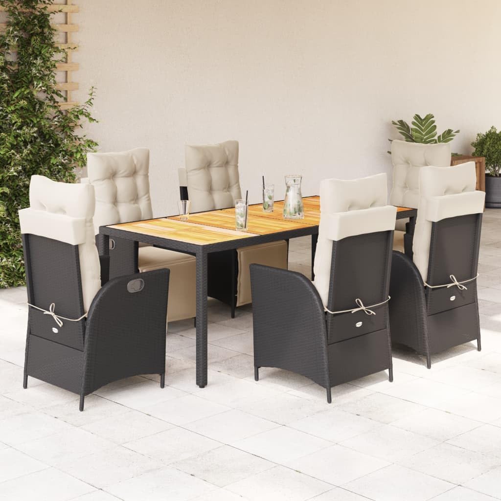Furniture Sets 7 Piece Patio Dining Set with Cushions Black Poly Rattan,AllWeather Outdoor Patio Furniture Set with Adjustable Reclining Chairs and Washable Cushions Garden Conversation Sets