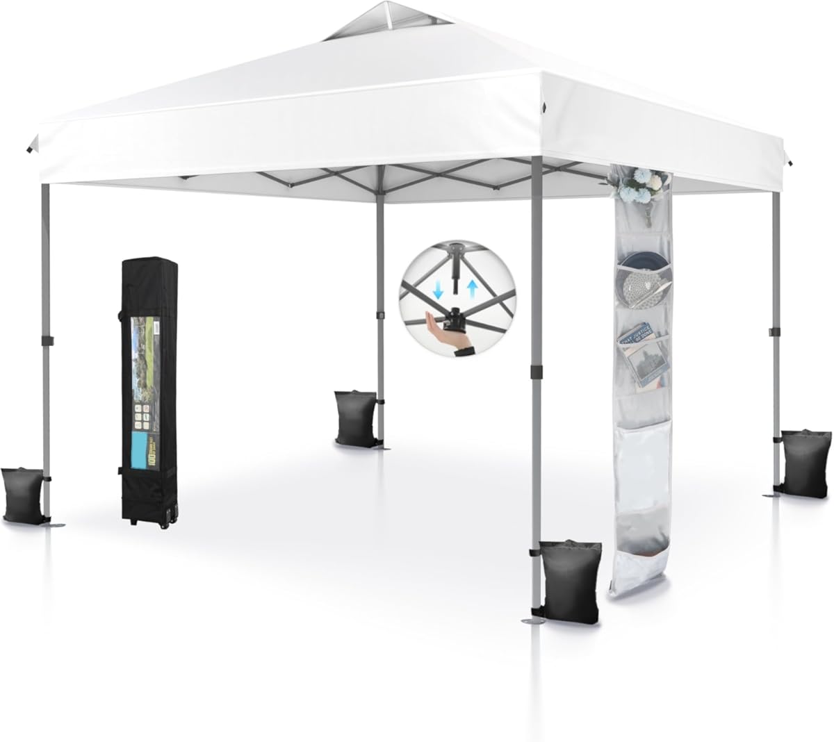 MFSTUDIO 10x10 Pop up Canopy Tent, Gazebo Shelter Sun Shade Canopies One Push Setup Portable Popup Easy Set up Tents with Vented Top,Storage,4 Sandbags,for Beach,Parties,Camping