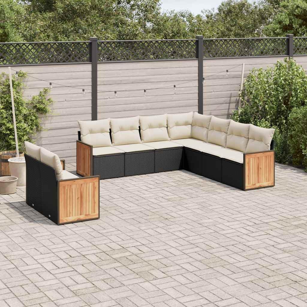 9 Piece Modular Garden Sofa Set Black PE Rattan Large Outdoor Furniture with UV-Resistant Cushions and Built-in Storage for Patio Balcony Terrace