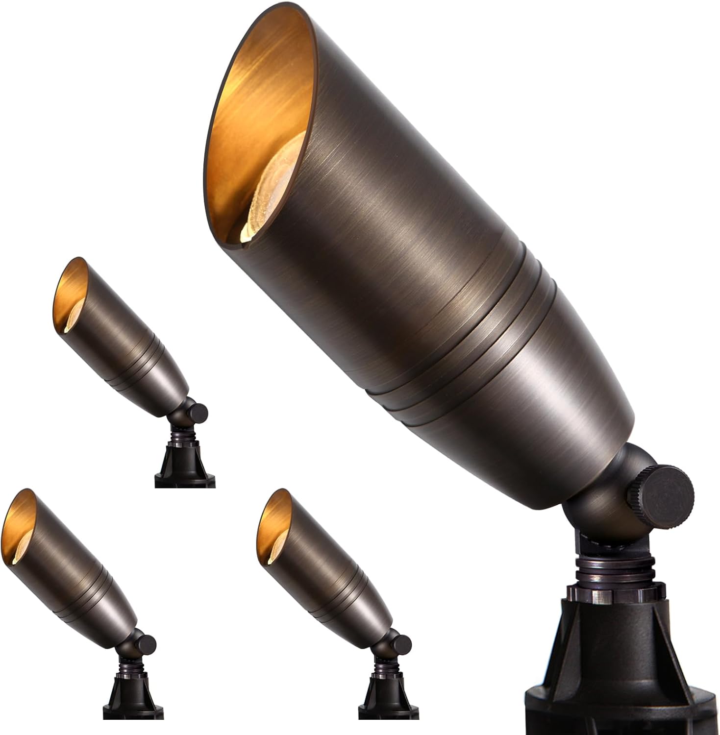 Gardencoin Solid Brass Outdoor Landscape Spotlights, 12V Heavy Duty Low Voltage LED Landscape Lights Waterproof for Garden Uplighting, Bronze Accent Lighting Fixture Without Bulb (Classic, 4 Pack)