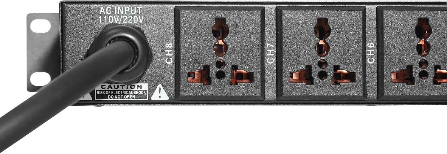 10 Outlet Power Sequencer Conditioner,30A 277VAC 6000W Rack Mount Pro Audio Digital Power Supply Controller Regulator w/Voltage Readout, Surge Protector, for Movie Theaters, Weddings