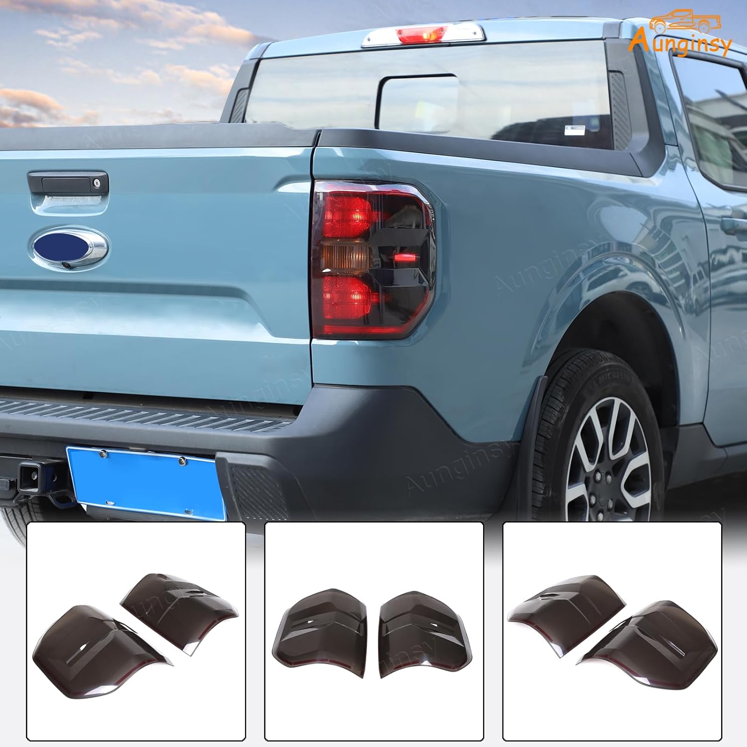 Car Tail Light Lamp Cover Compatible with Ford Maverick 2022-2024 2025 Rear Taillight Lamp Cover Shell Shade Smoked Black Frame Bezels Trim Cover Rear Headlight Protection Cover Exterior Accessories