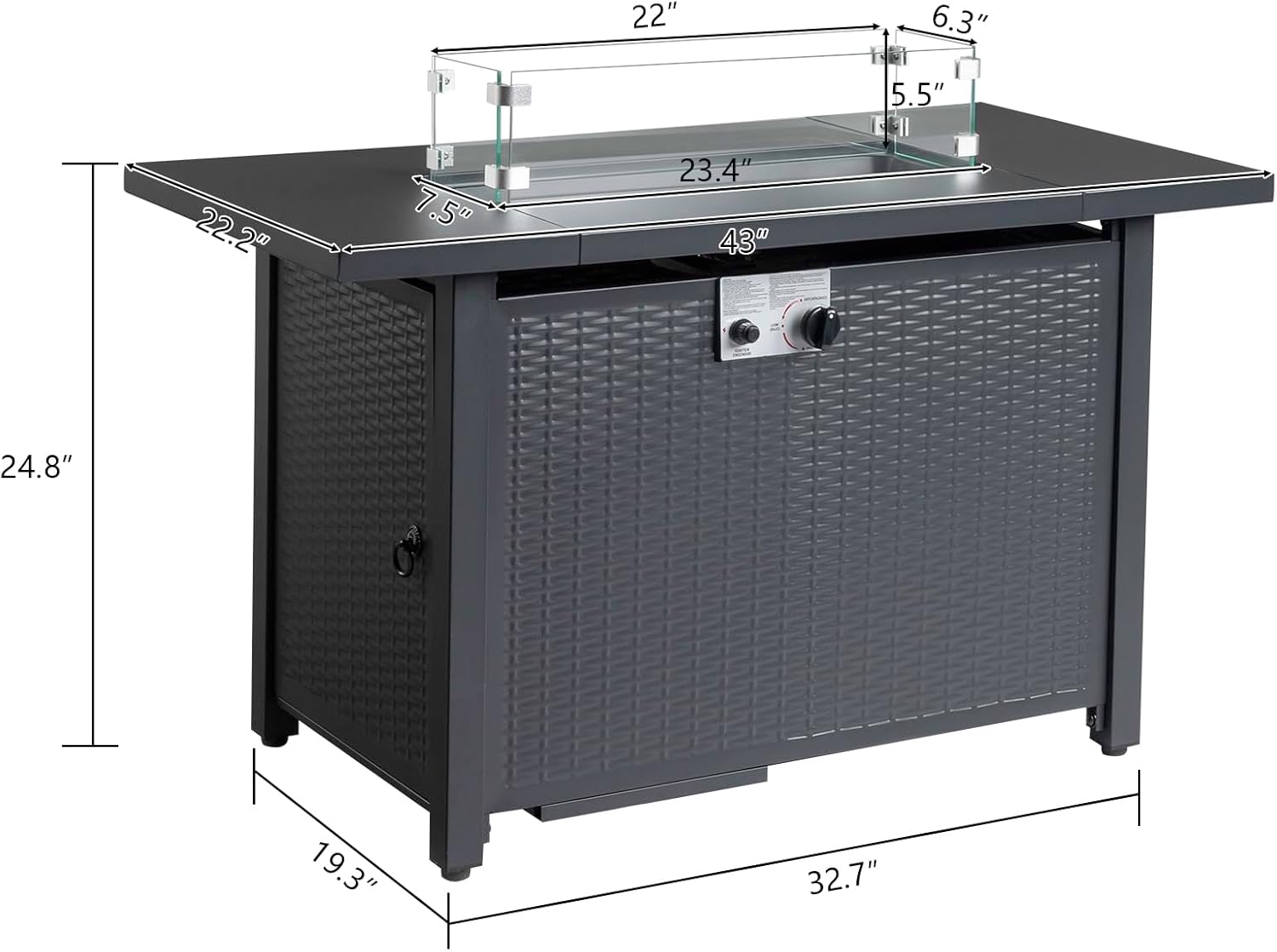 43 Inch Outdoor Propane Gas Fire Pit Table,Outdoor Fire Pit Rectangular Tabletop,Steel Gas Fire Pit Table,Outside Patio Gas Fire Pits,with Lid and Lava Rock,for Patio Deck Garden Backyard (Black)