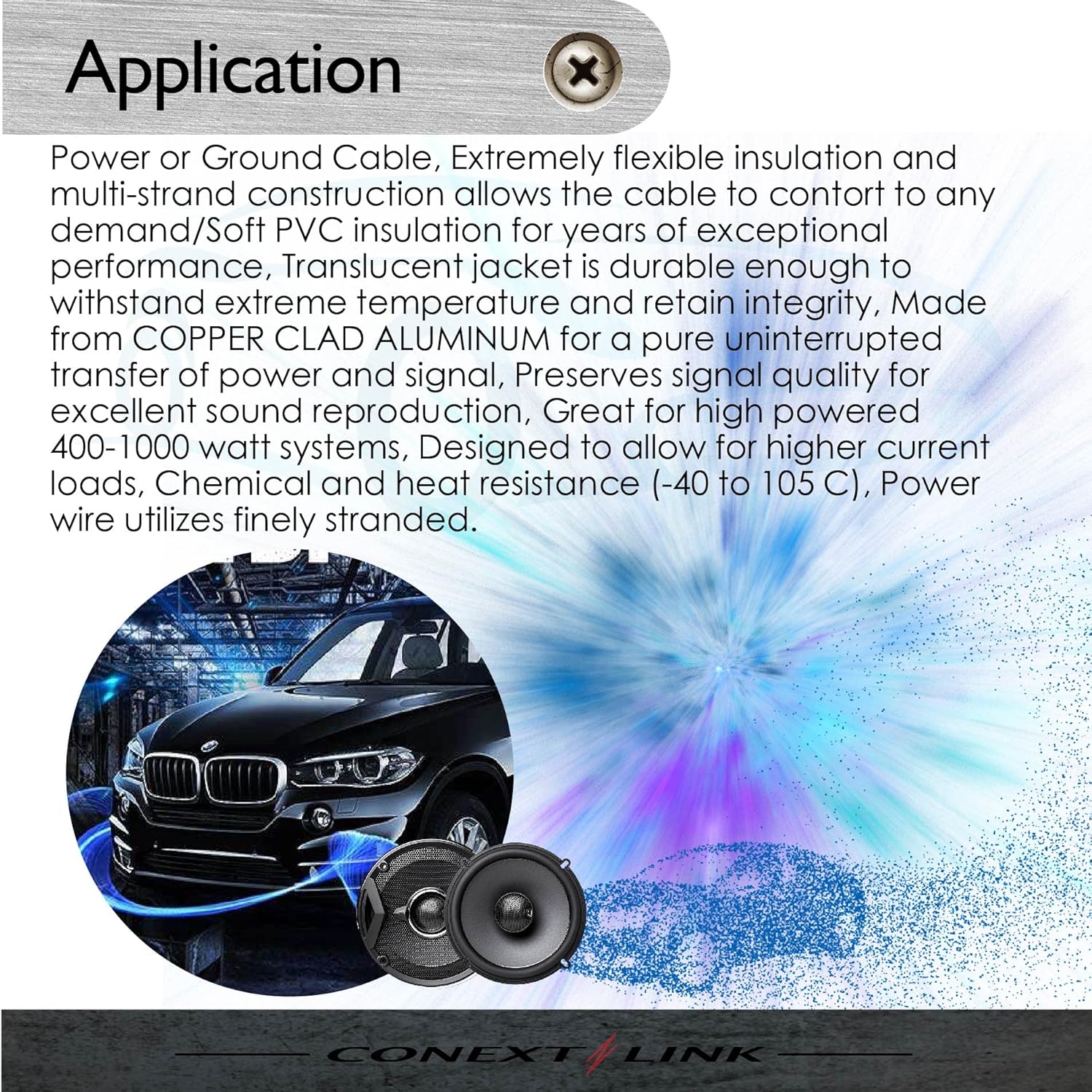 Conext Link 25 ft Feet Frost Black 1/0 Gauge Amplifier Power Ground Wire 0 GA Battery Cable （10823）