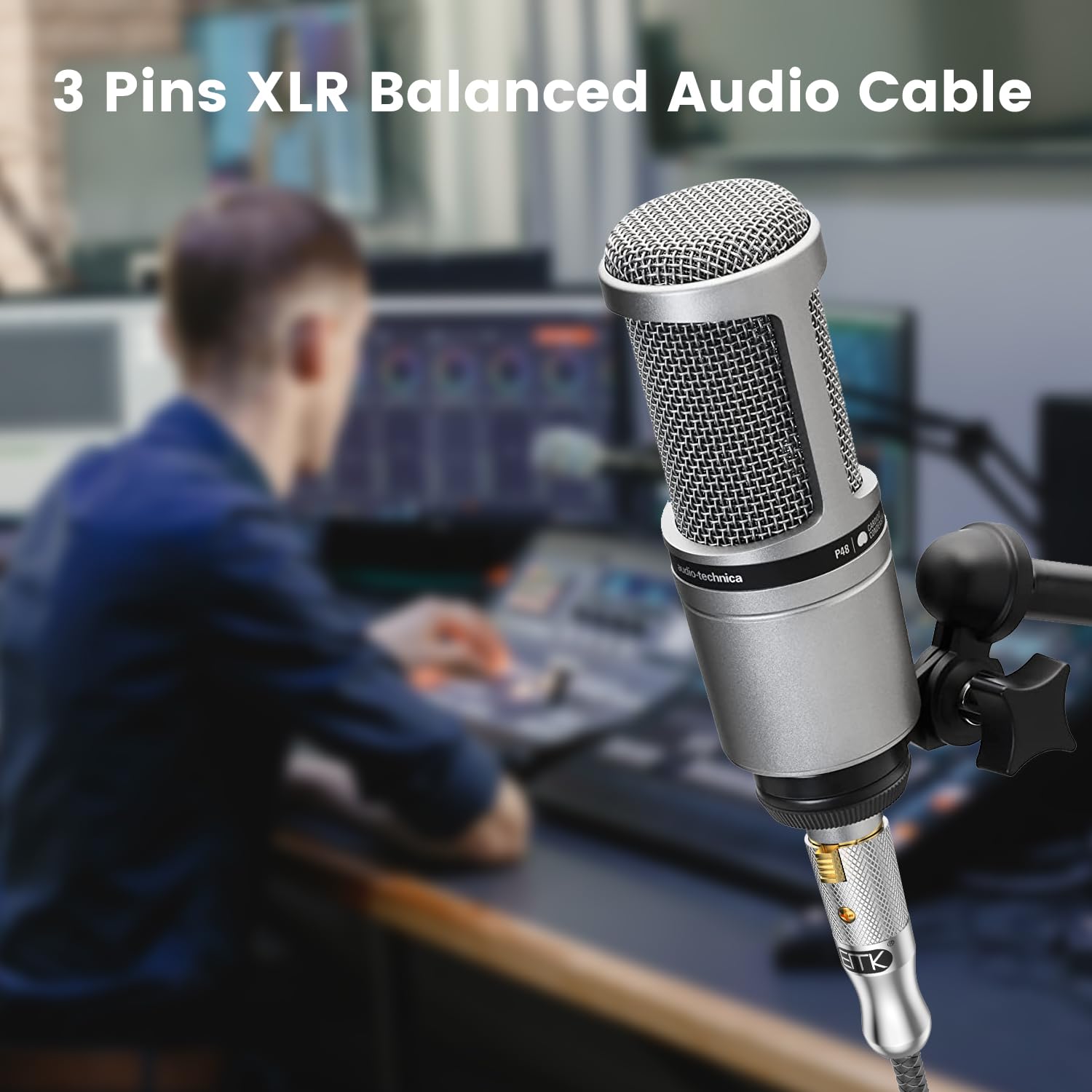 EMK XLR Microphone Cable 3-Pin Balanced (Male to Female) - 10M/30Ft Professional Audio Cord for Behringer Mixer, Mic Preamplifier, Speaker Systems - Oxygen-Free Copper, Gold-Plated Connectors (Silver)