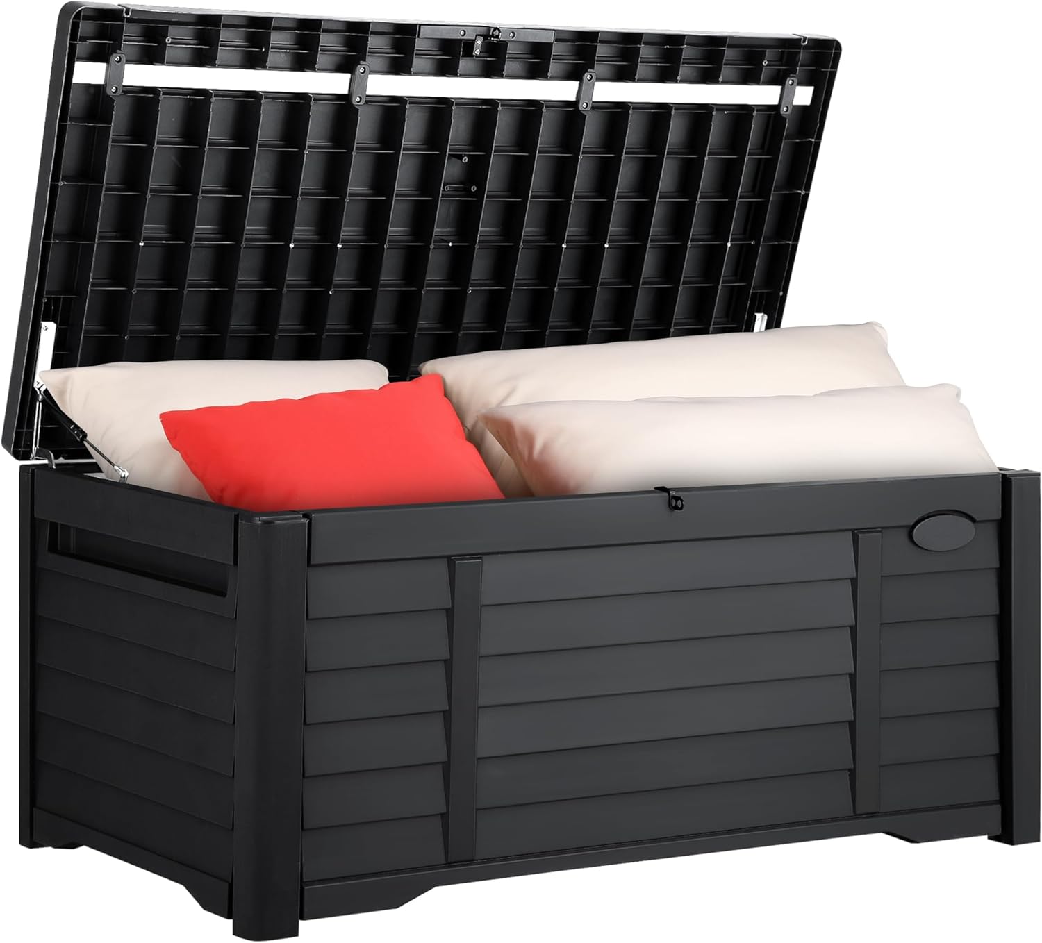YITAHOME 120 Gallon Large Outdoor Storage Deck Box, Waterproof Cushion Storage Bench with Lockable Lid for Patio, Pool Supplies, Garden Tools, Resin, Black