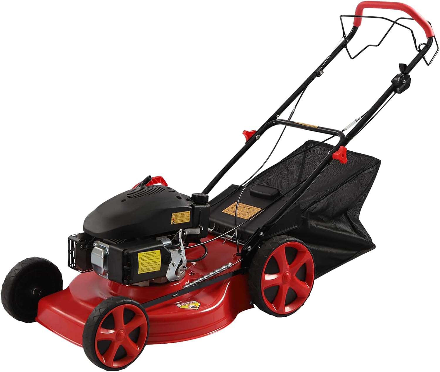 20Inch Self Propelled Gas Lawn Mower 3-in-1 140CC Gas Push Lawn Mower with Grass Bag, 8 Position Height Adjustable, Rear Wheel Drive