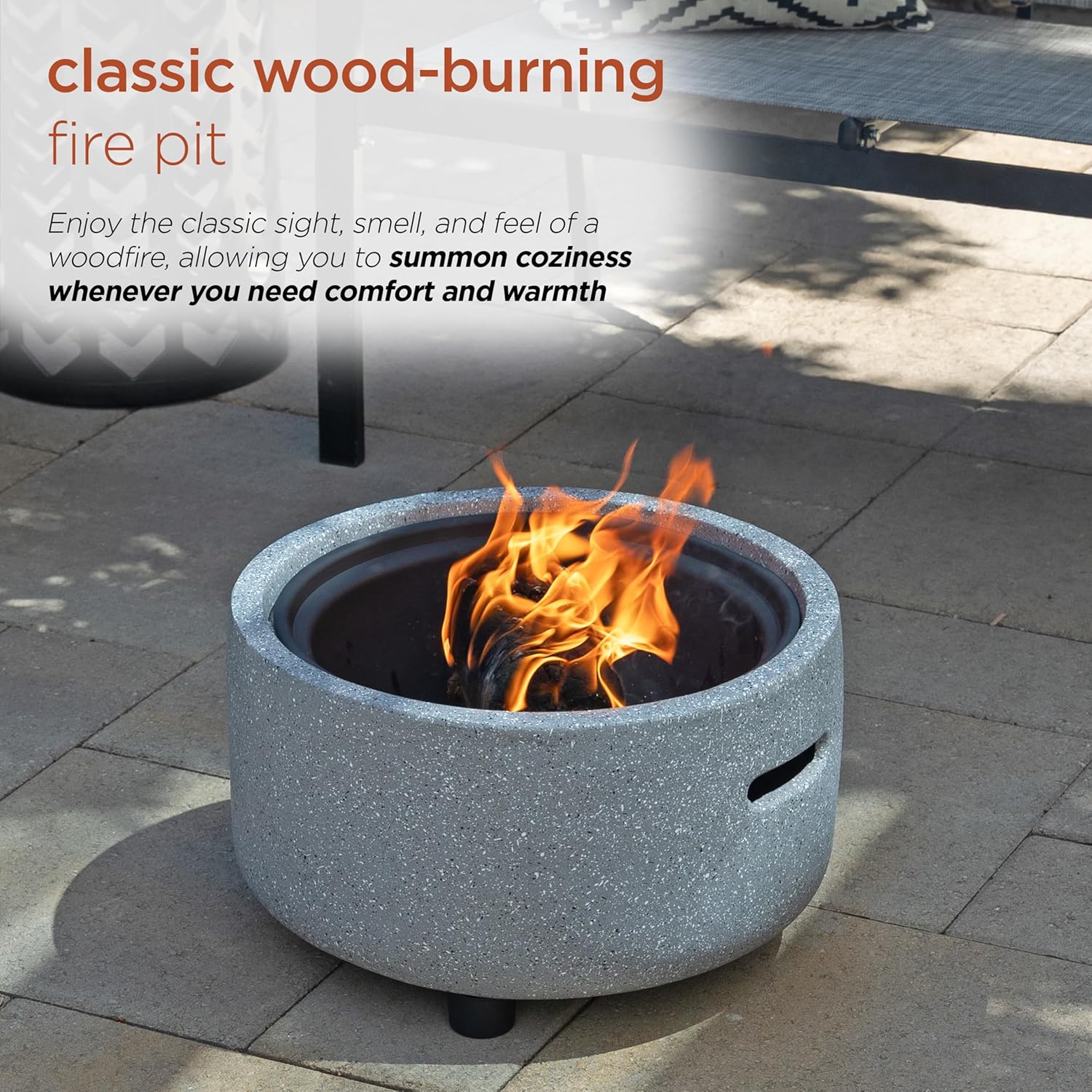 Alpine Corporation QFC334 Contemporary Gray Woodburning Firepit with Lid & Wood Poker, Decor for Patio & Deck, 16
