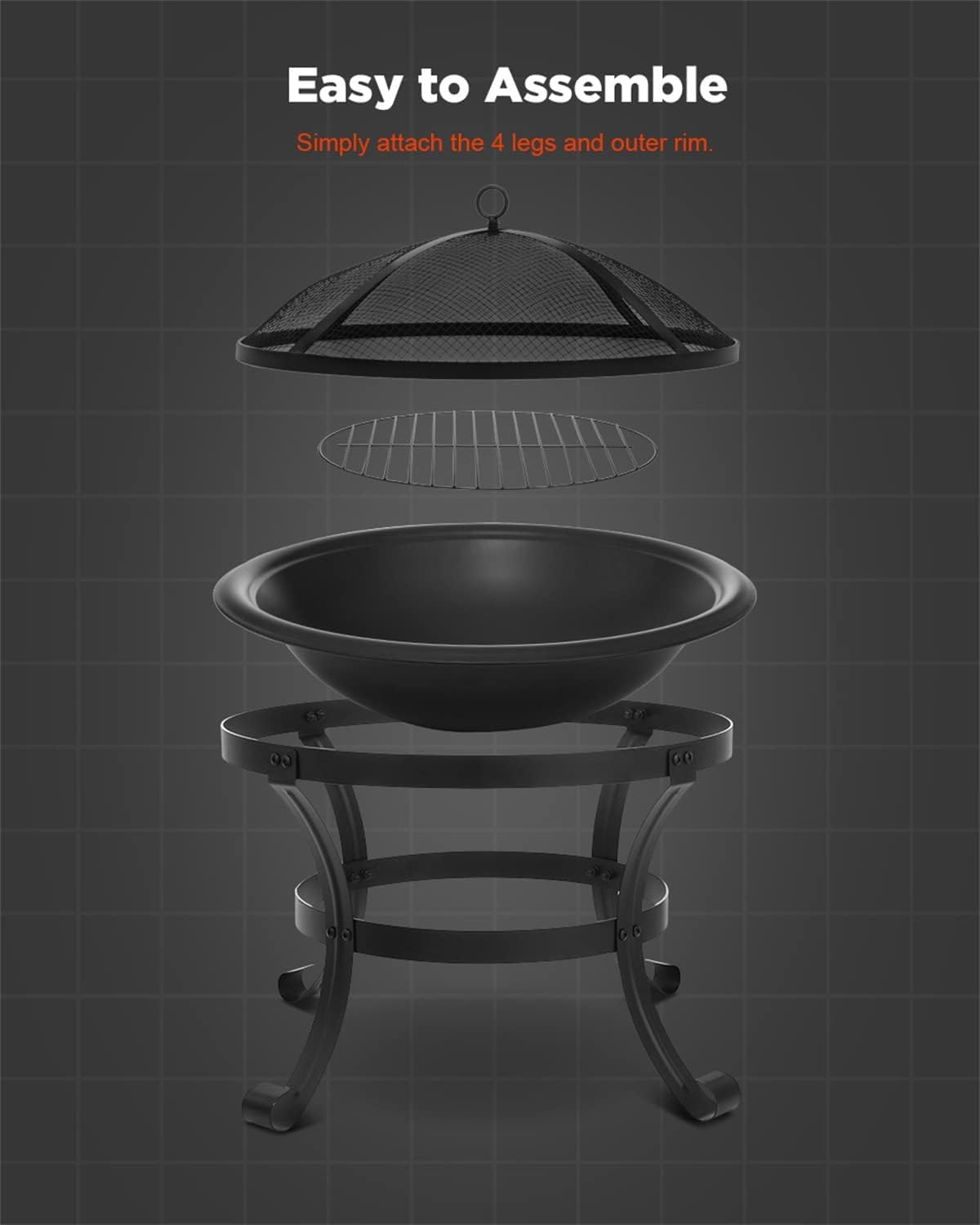 Outdoor Party BBQ Fire Pit Wood Burning Steel BBQ Grill Firepit Bowl Fireplace for Backyard Camping Picnic Grill Barbecue Rack