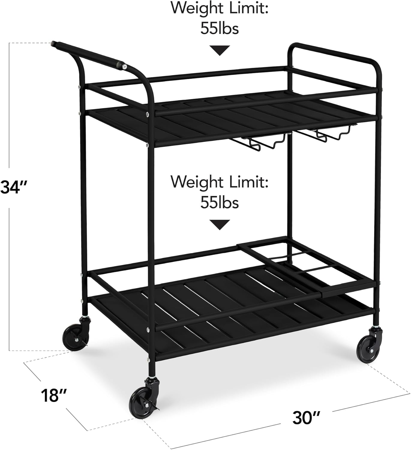Best Choice Products Rolling Bar Cart, Mobile Home Bar Serving Cart, Serving Station w/ 2 Tier Shelves, Wine Rack, Lockable Wheels - Black