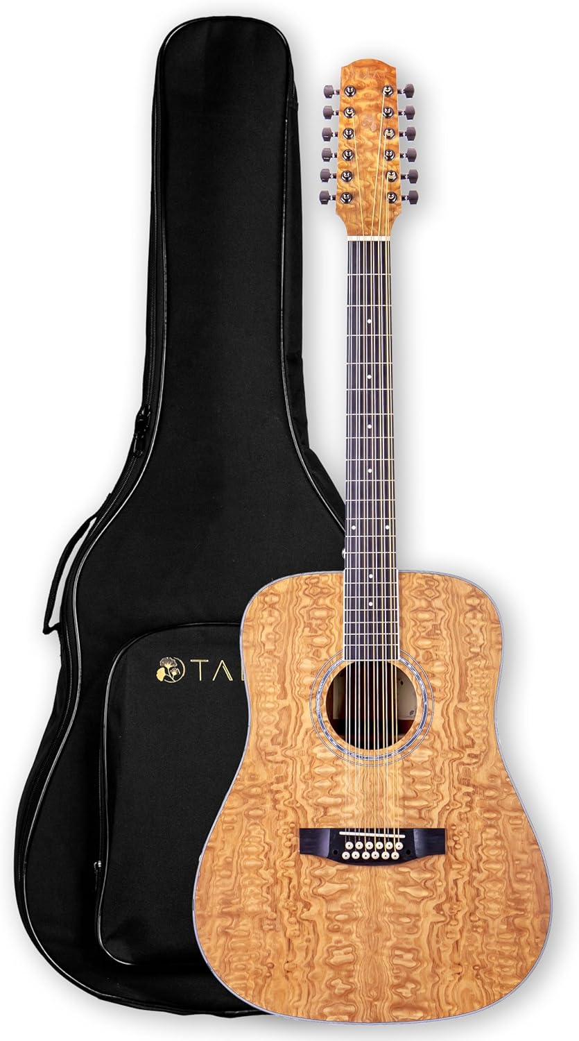 TARIO Left-handed 12 Strings Acoustic Guitar Curly Ash Top Mahogany back & sides Okoume Neck