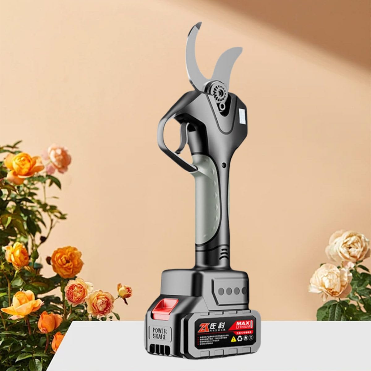 Cordless Pruner Branch Trimmer, Electric Pruners for Backyard, Electric Pruning Shears for Trees, SK5 Carbon Steel Blade, 980W high Power Silver-Opening6.0cm+2*Battery