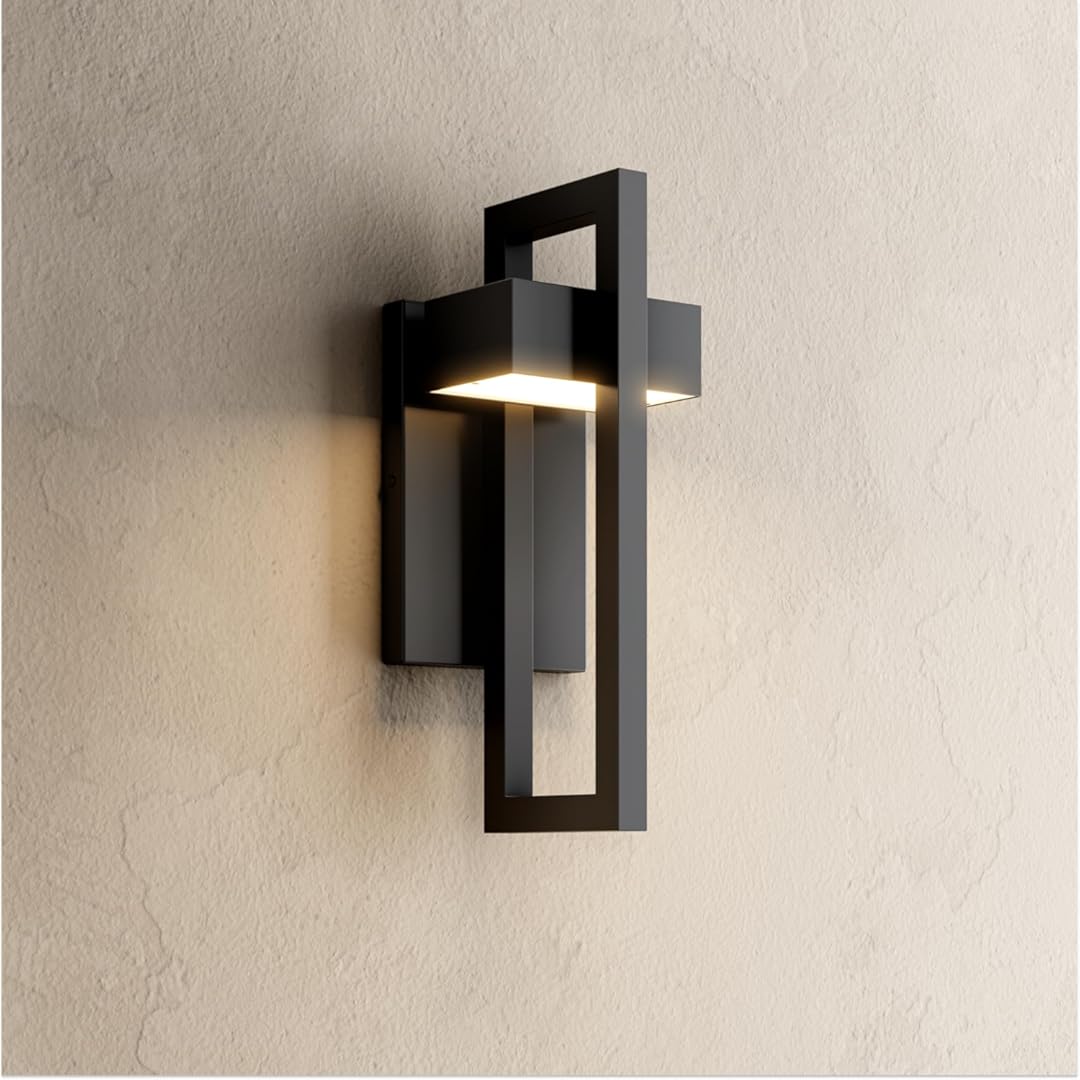 𝗠𝗢𝗗 𝗟𝗜𝗚𝗛𝗧𝗜𝗡𝗚 Terri | Modern Outdoor Wall Lights LED 10W, Exterior Wall Sconce Lights, Stainless Steel Outdoor Light Fixture, Waterproof IP65, 1 Pack (Black | Warm White 3000K | Small 14