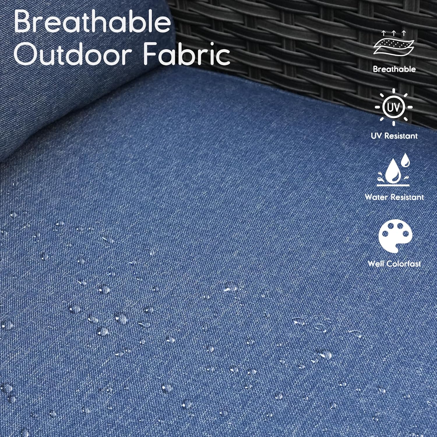 HOOOWOOO Patio Outdoor Conversation Set with Fire Pit Table,9 Piece Modern Outside Furniture with Swivel Rocking Chairs,PE Wicker Out Door Furniture Sofa and Ottoman Set(Denim Blue)