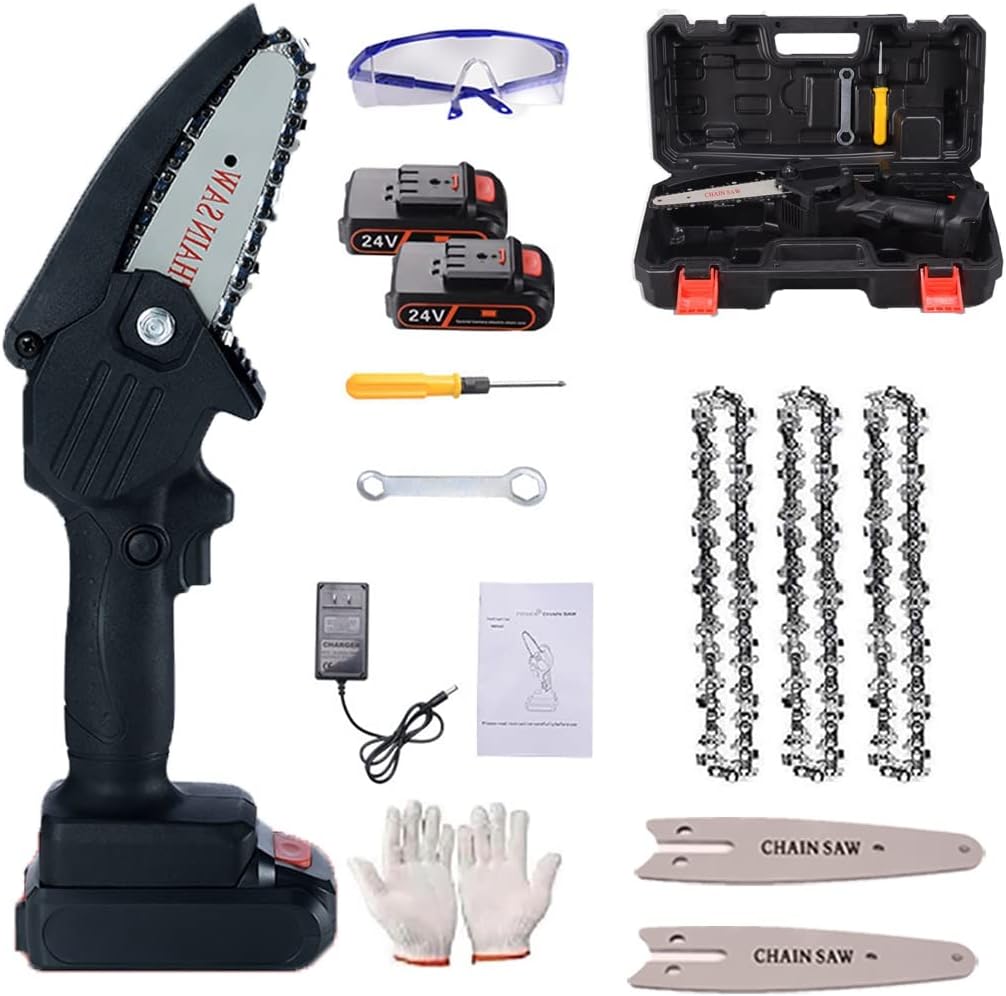 Mini Chainsaw, Cordless Chainsaw,Portable One-Handed Rechargeable Electric Chainsaw,4-Inch Battery Powered Cordless Chainsaw, for Tree Trimming Branch Wood Cutting