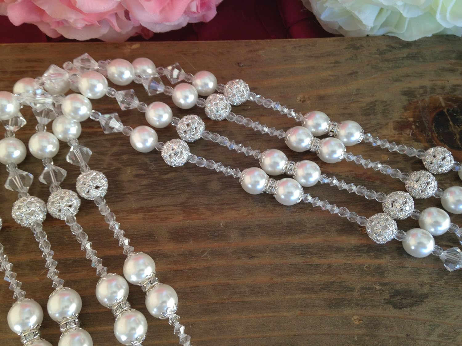 12mm White Crystal Pearls and Rhinestone Wedding Lasso/laso De Boda/Crystal Pearls Wedding Rosary Silver Plated Lazo De Boda Perlas Blancas Finas