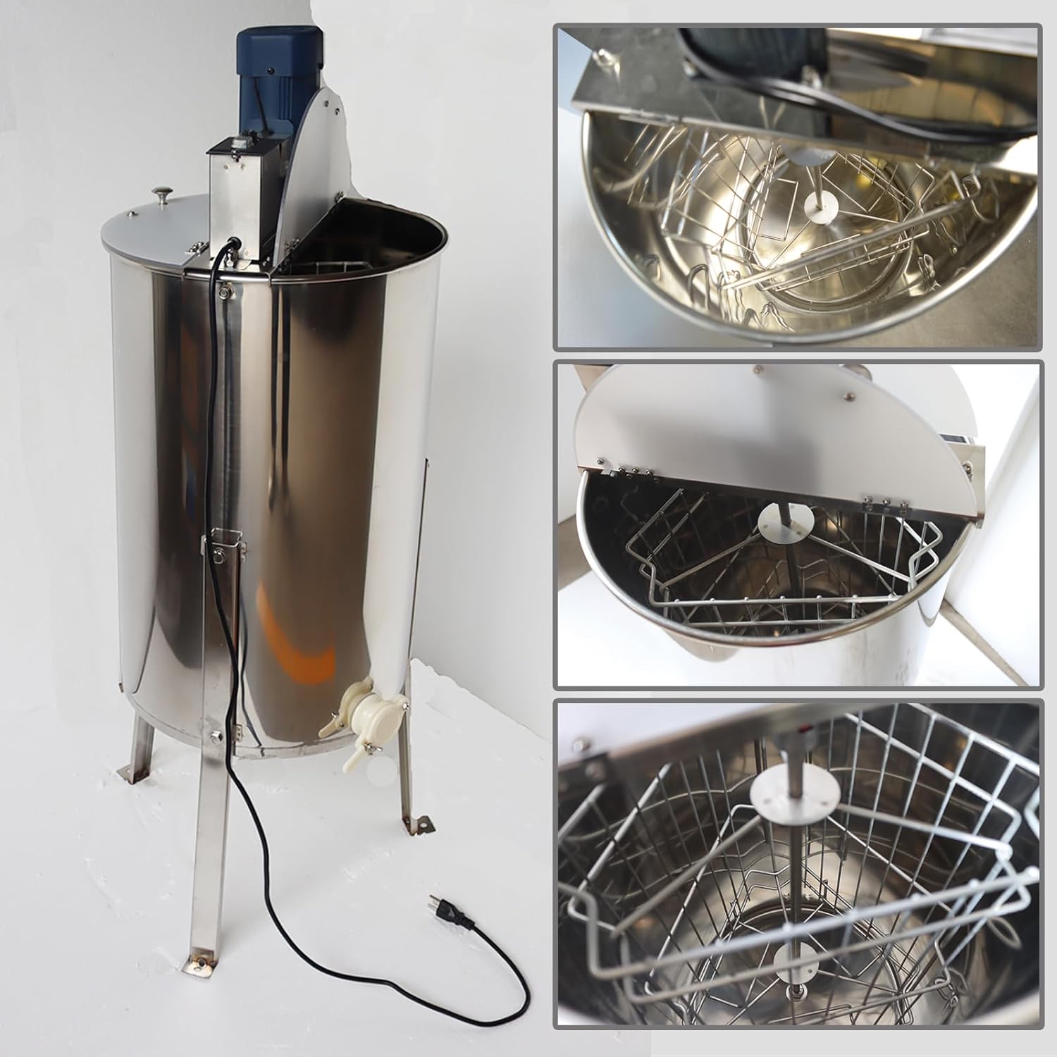 Electric 3 Frame Honey Extractor Stainless Steel Beekeeping Extraction Separator Machine Honeycomb Drum Spinner Apiary Centrifuge Equipment 110V