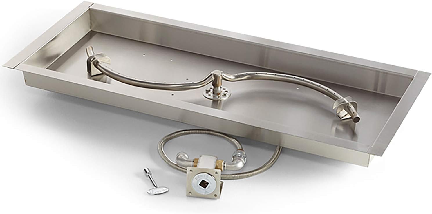 HPC Fire Match Light Fire Pit Burner Kit (MLFPK36X14-S-FLEX-NG), 36x14-Inch Bowl Pan, Natural Gas, UL Listed