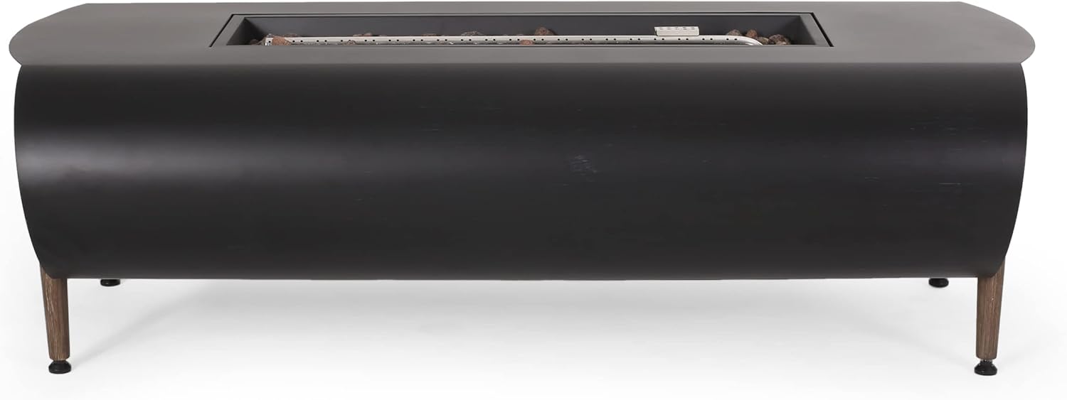 Vernon Rectangle Fire Pit – 50,000 Btu Dark Gray Outdoor Gas Fire Pit, Durable Steel Construction, Modern Design for Patio, Backyard, Deck (1 Doors)