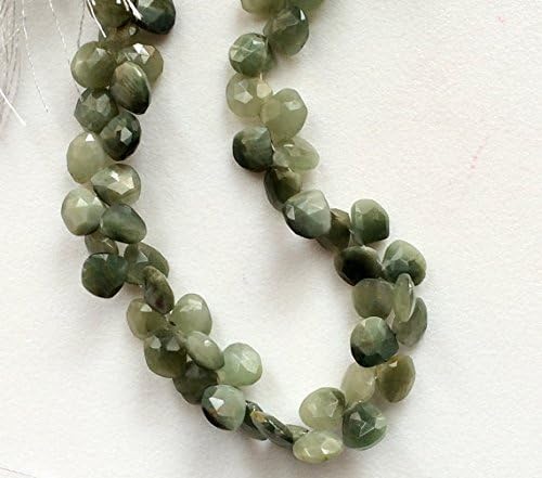 1 Strand Natural Cats Eye Faceted Heart Briolettes, Green Cats Eye Beads, Chrysoberyl, Cats Eye Necklace, 8mm Beads, 8 Inch