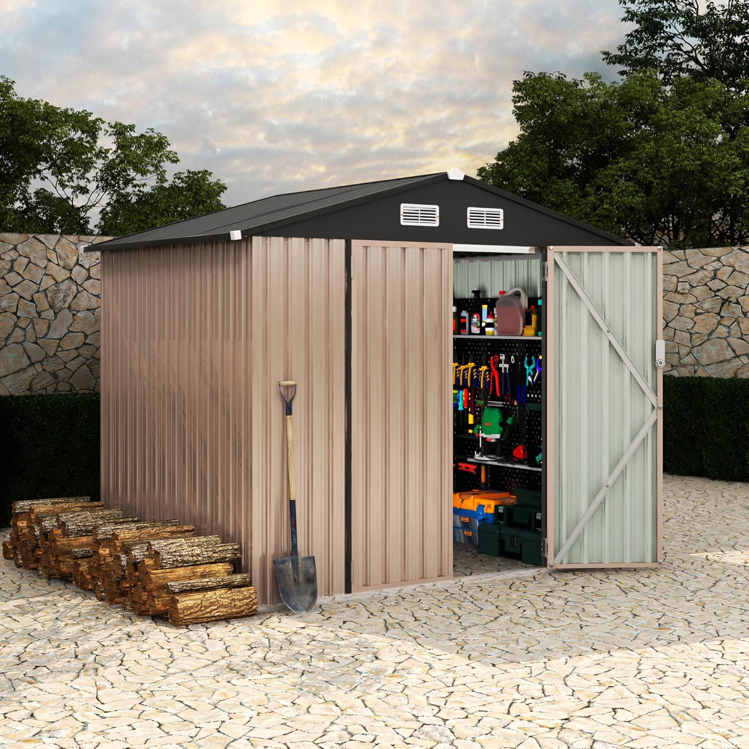 6x8 FT Metal Storage Sheds Outdoor, Metal Yard Sheds Garden Shed Kit, MetalTool Shed with Lockable Door, MetalUtility Sheds Buildings with Air Vent for Backyard Garden Patio Lawn