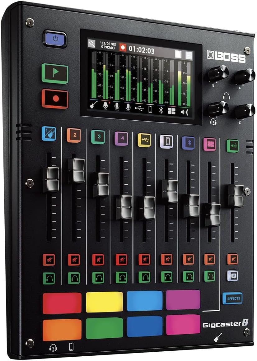 BOSS Gigcaster 8 | 8-Channel Audio Streaming Mixer with Direct Guitar/Bass Input | 4 XLR/TRS Combo Inputs | Built-In Stereo Mic | 8 SFX Pads | 20x14 USB Audio Interface | Onboard Recording