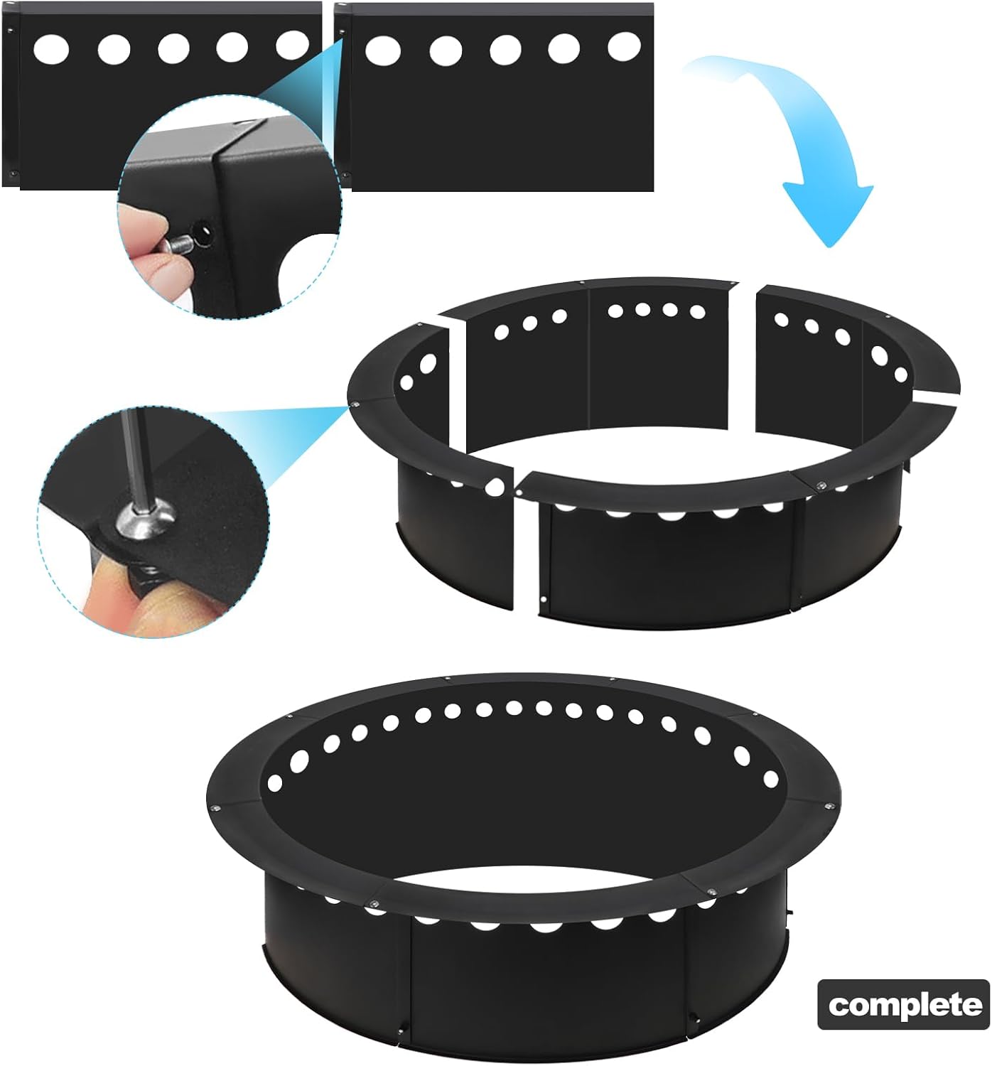 Outdoor Smokeless Large Fire Pit Ring 43 Inch Outer/39 Inch Inner Diameter, Heavy Duty Metal Round Liner Insert for Outside DIY Campfire or Bonfire Ring, Above or In Ground Use