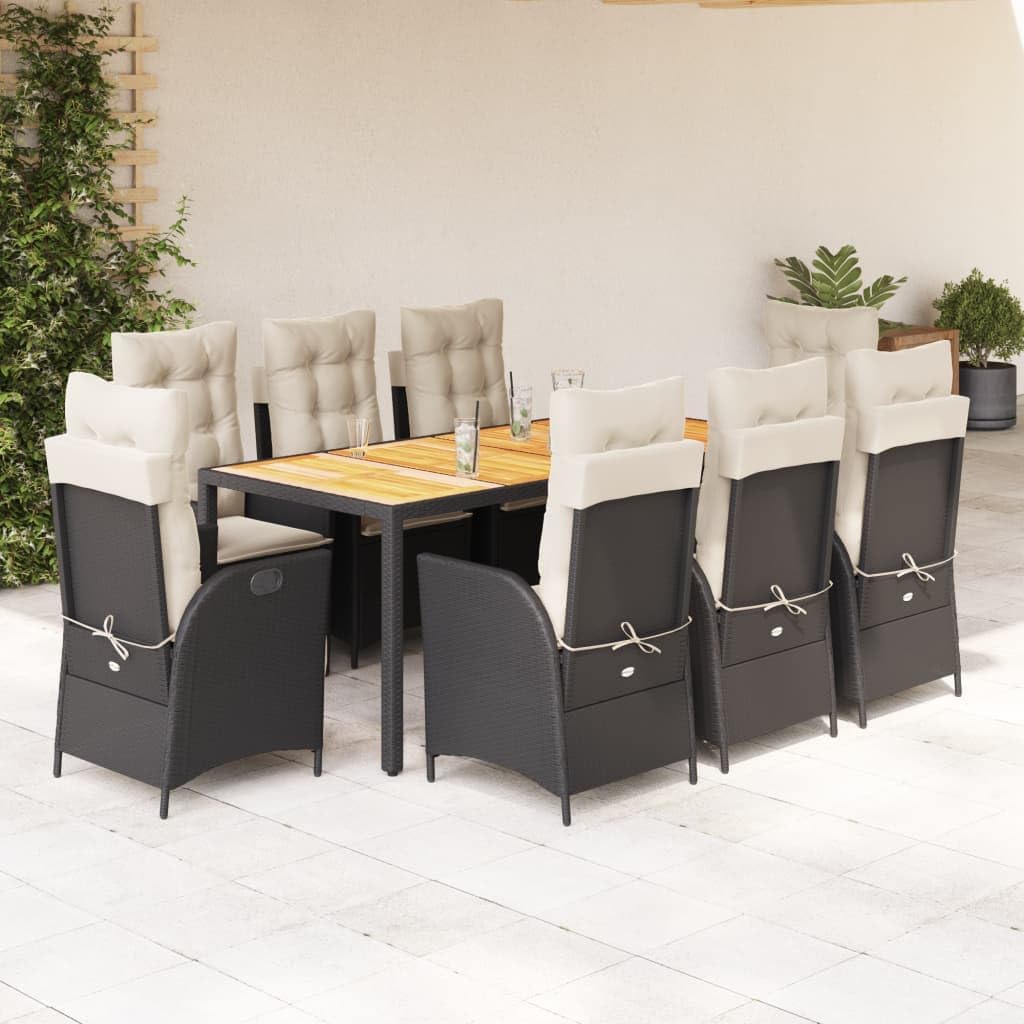 9 Piece Patio Dining Set with Cushions Black Poly Rattan,Premium Garden Dining Set with Reclining Chairs and Washable Cushions Patio Furniture Sets, Outdoor Furniture Sets
