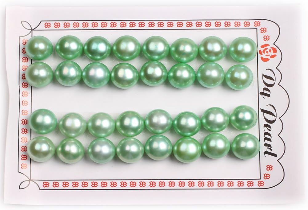 GEM-Inside 11mm Size 16 Pairs Light Green Pearls Half Drilling Freshwater Pearls Loose Beads for Stud Earring Jewelry Making Jewelry Beading Supplies for Women