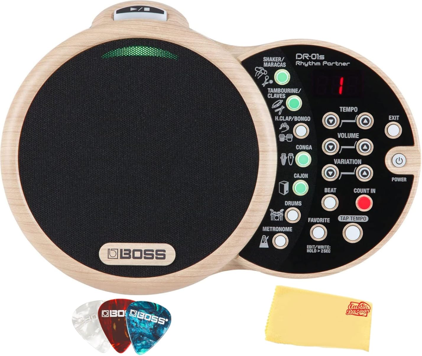 Boss DR-01S Rhythm Partner Bundle with Picks and Austin Bazaar Polishing Cloth