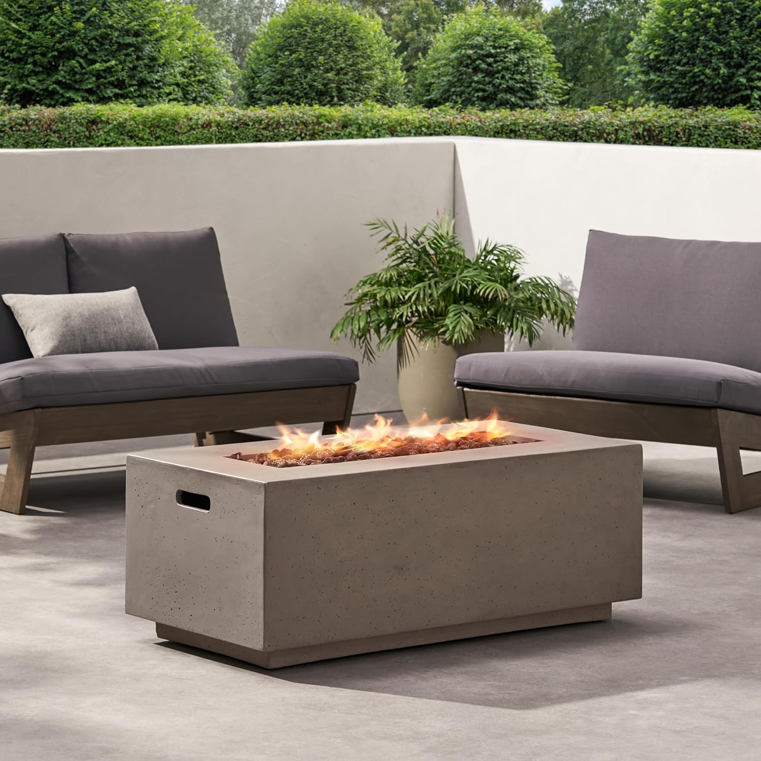 Roomfitters Rectangular Outdoor Fire Pit Table with Lightweight Magnesium Oxide Design, Stylish Patio Centerpiece, Light Gray